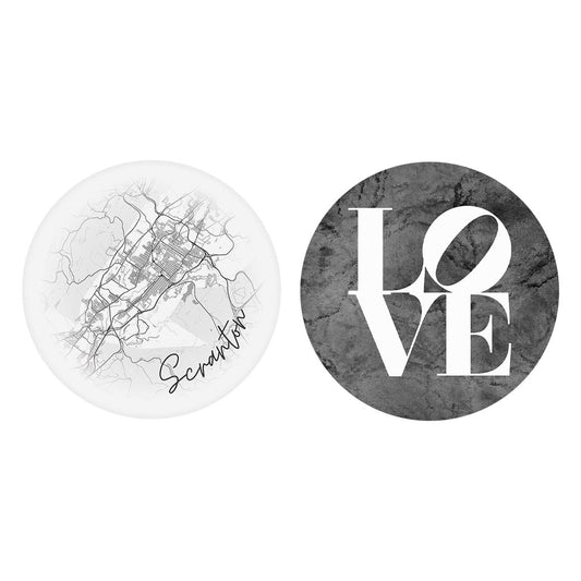 Minimalistic B&W Pennsylvania Scranton Circle Love| Absorbent Car Coasters | Set of 2 | Min 4