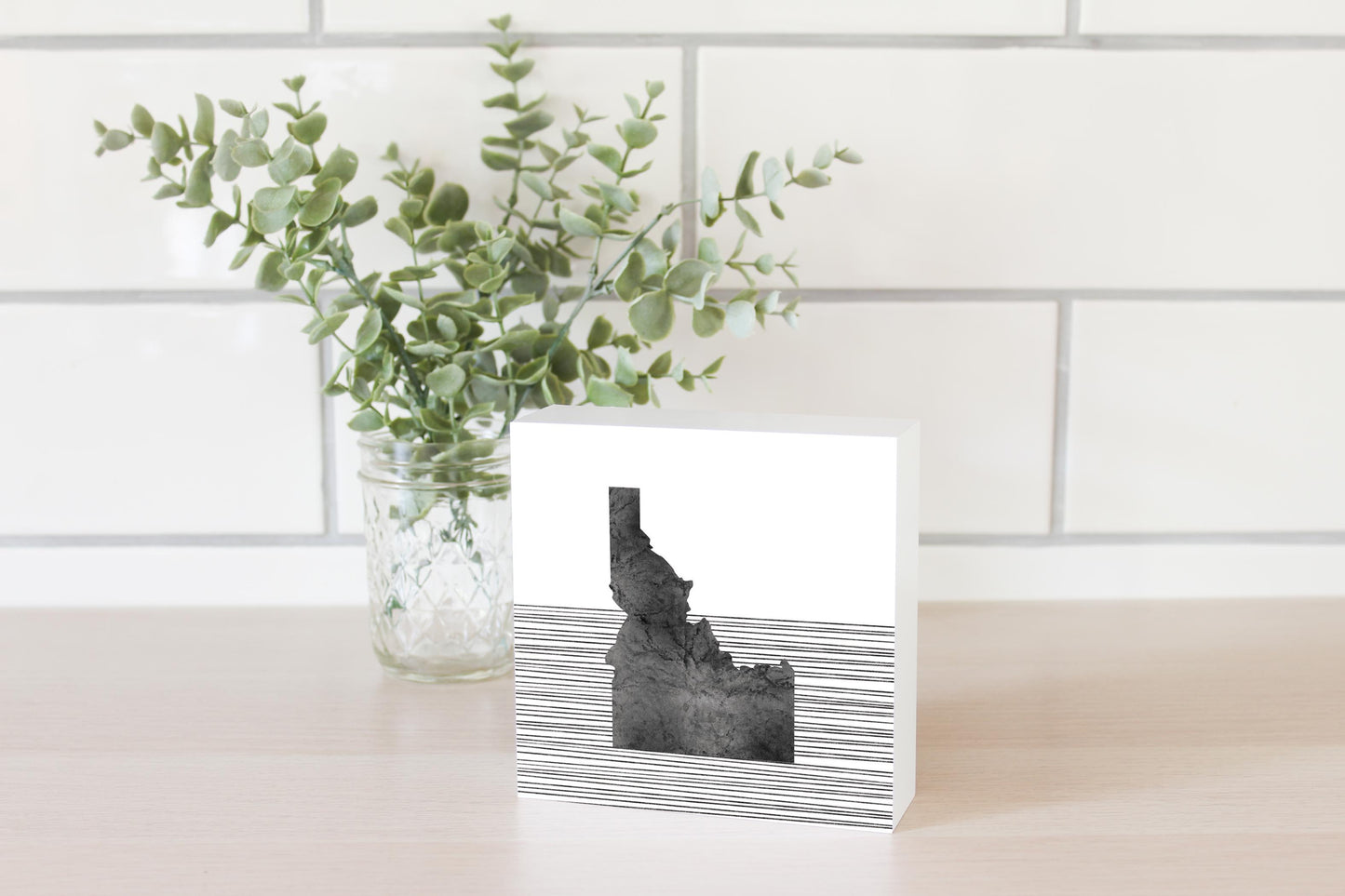 Minimalist B&W Idaho State With Straight Lines | Wood Block | Eaches | Min 4