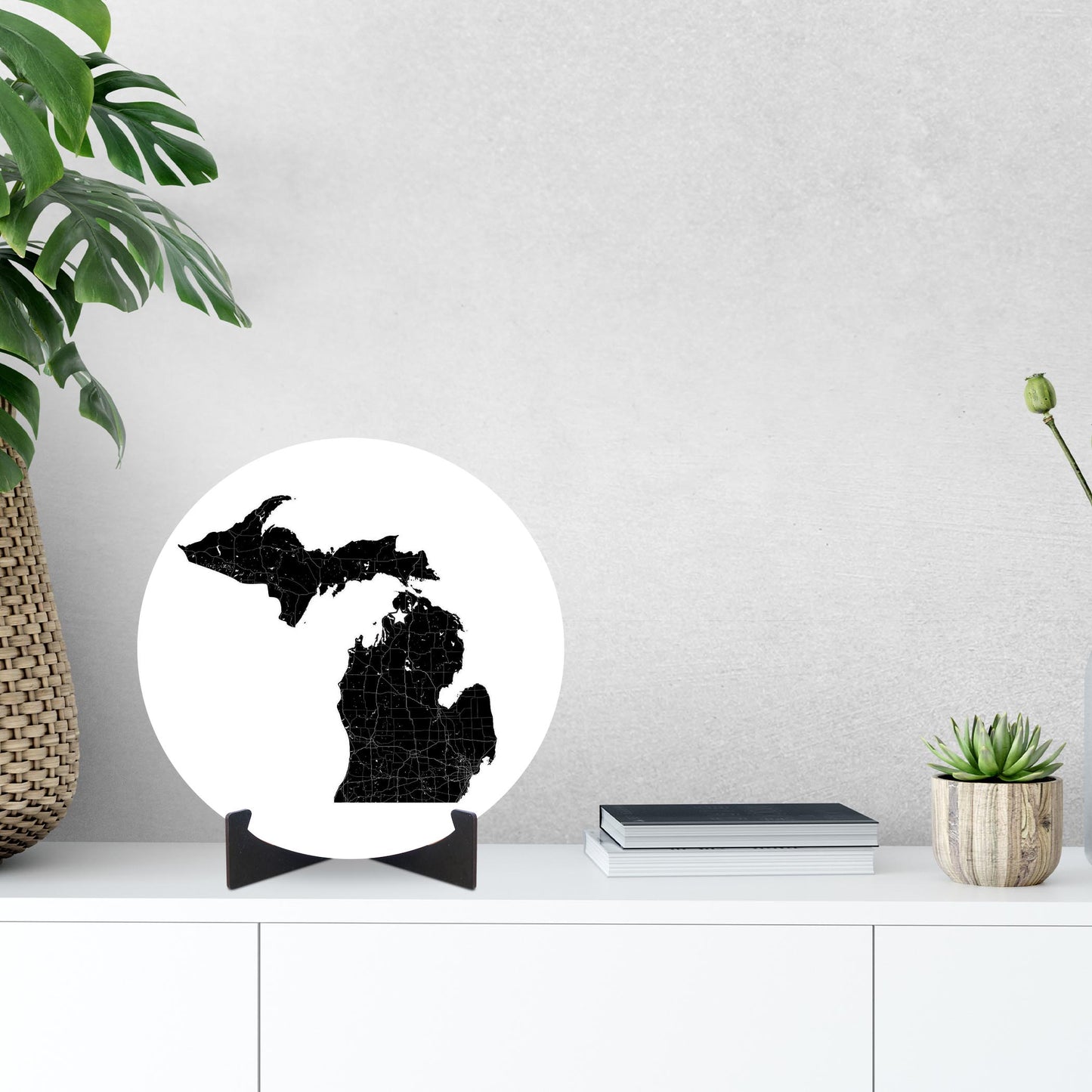 Minimalistic B&W Michigan Map Petoskey Star | Wood Sign | Eaches | Min 1
