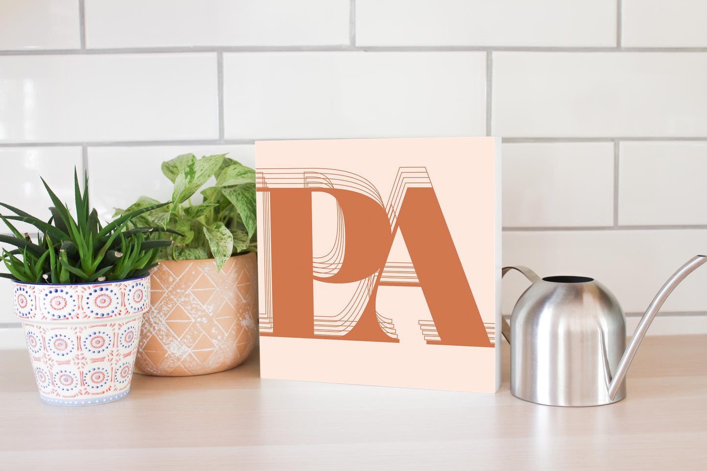 Modern Minimalist Pennsylvania Pa Initials Dark | Wood Block | Eaches | Min 2