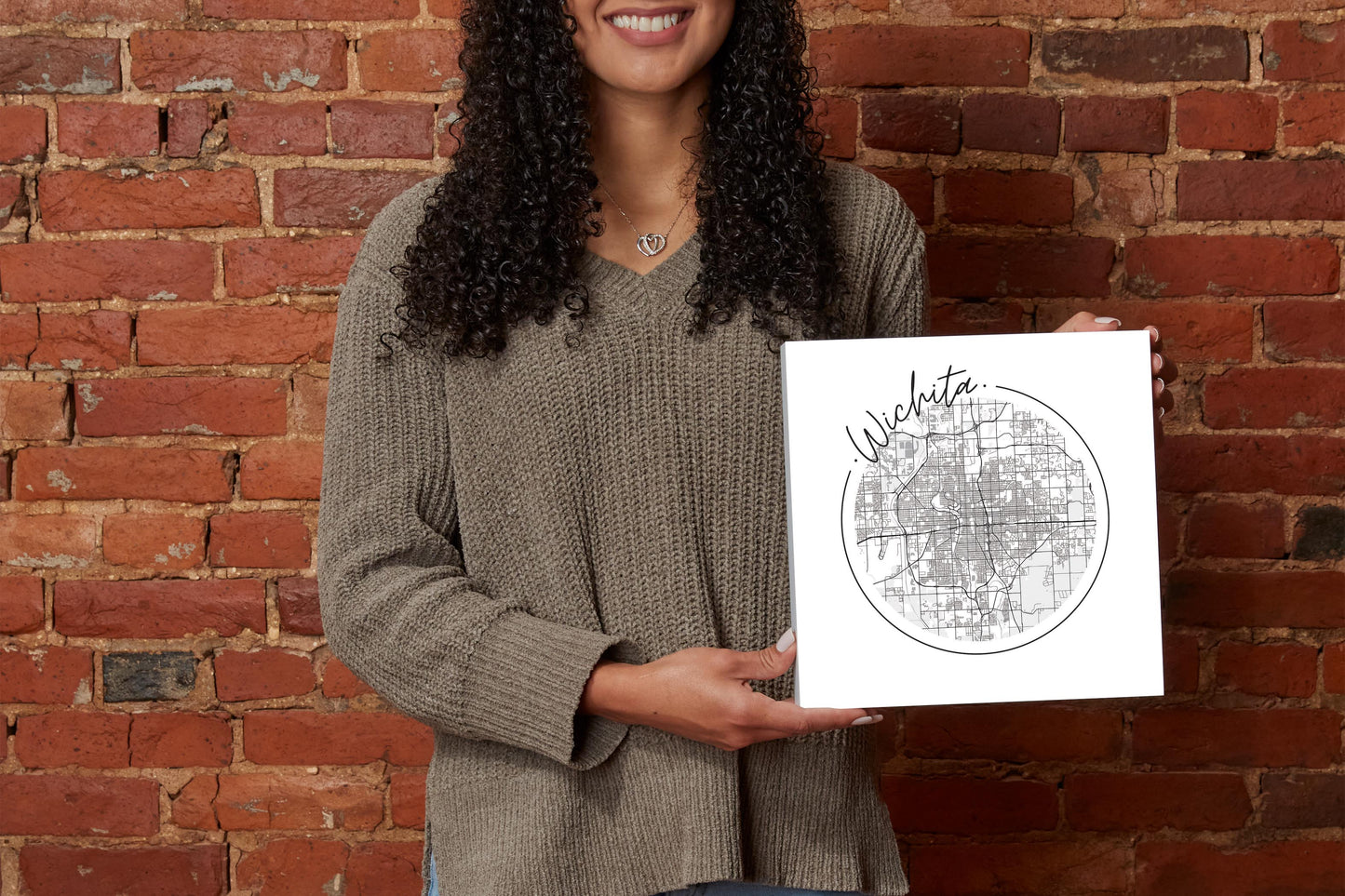 Minimalist B&W Kansas Wichita Circle Map | Wood Block | Eaches | Min 2