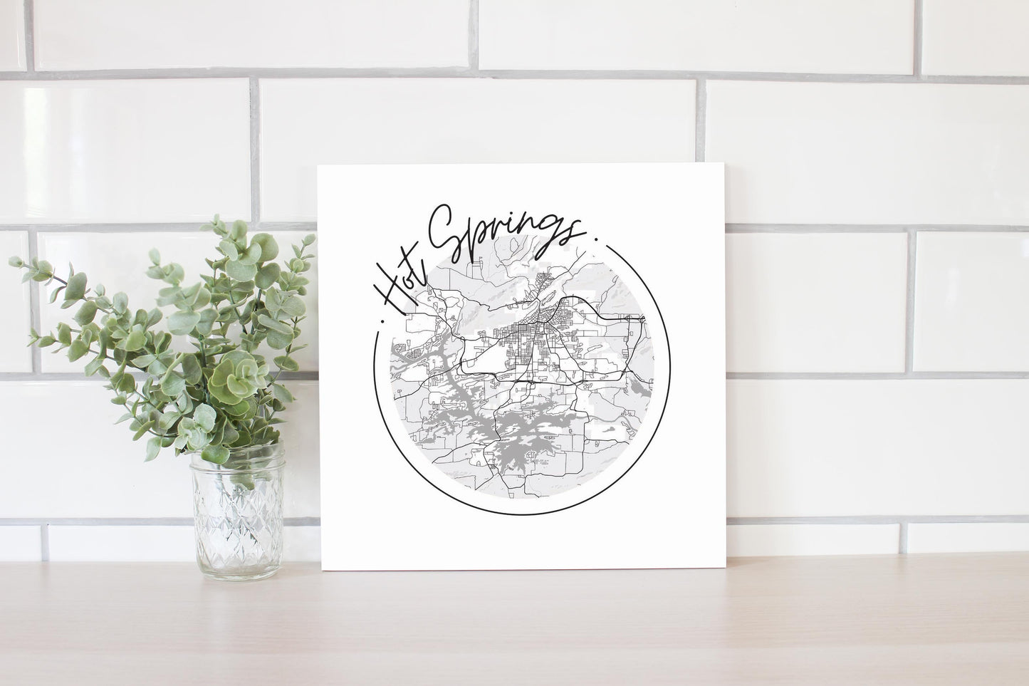 B&W Minimalist Arkansas Hot Springs Circle Map | Wood Sign | Eaches | Min 2