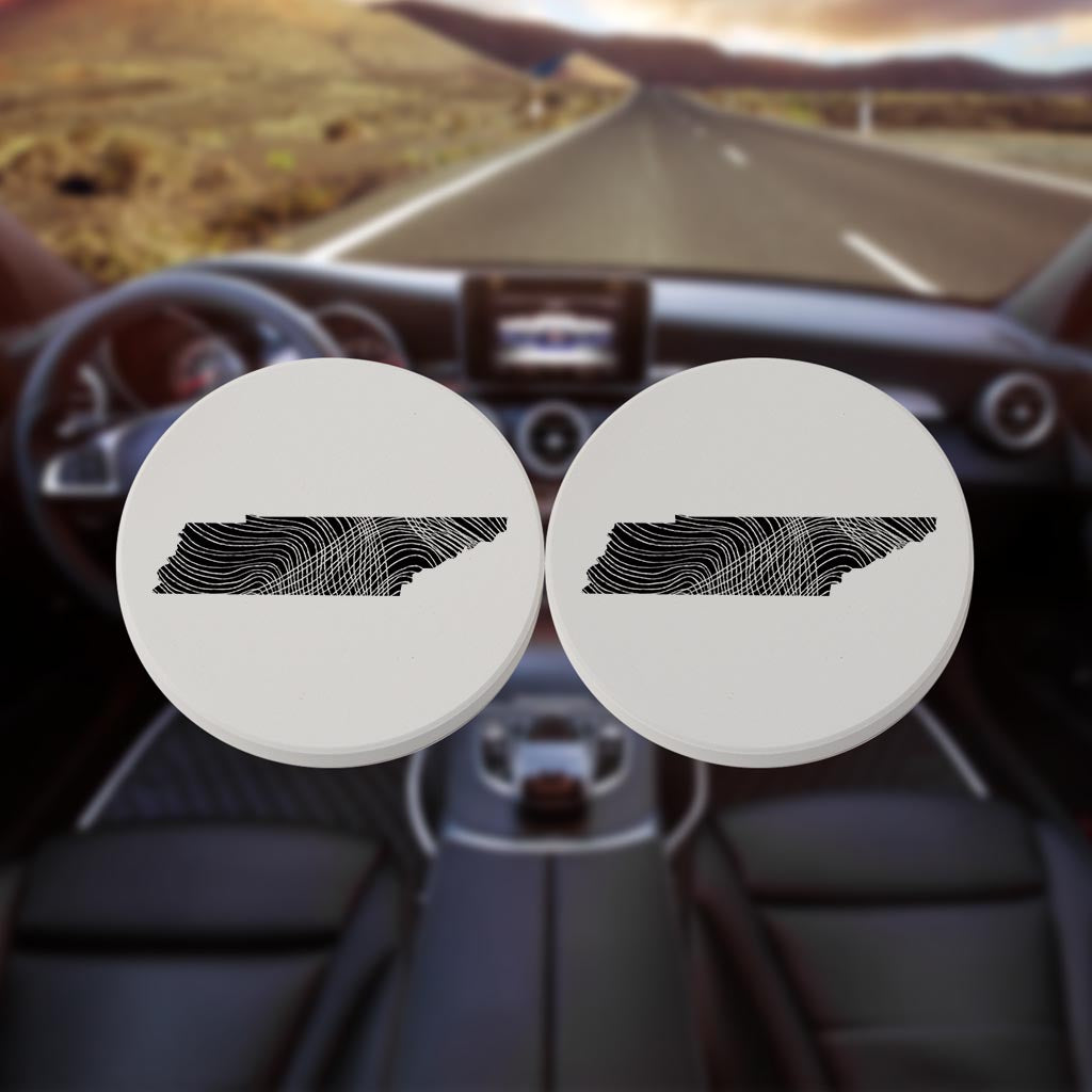 Minimalist B&W Tennessee State Shape| Absorbent Car Coasters | Set of 2 | Min 4