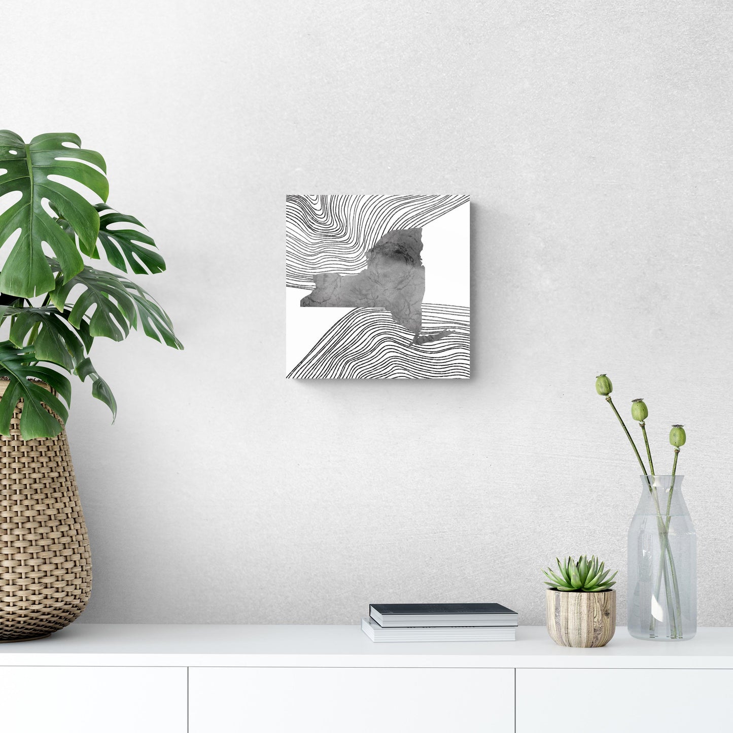 Minimalistic B&W New York State With Fluid Lines | Hi-Def Glass Art | Eaches | Min 1