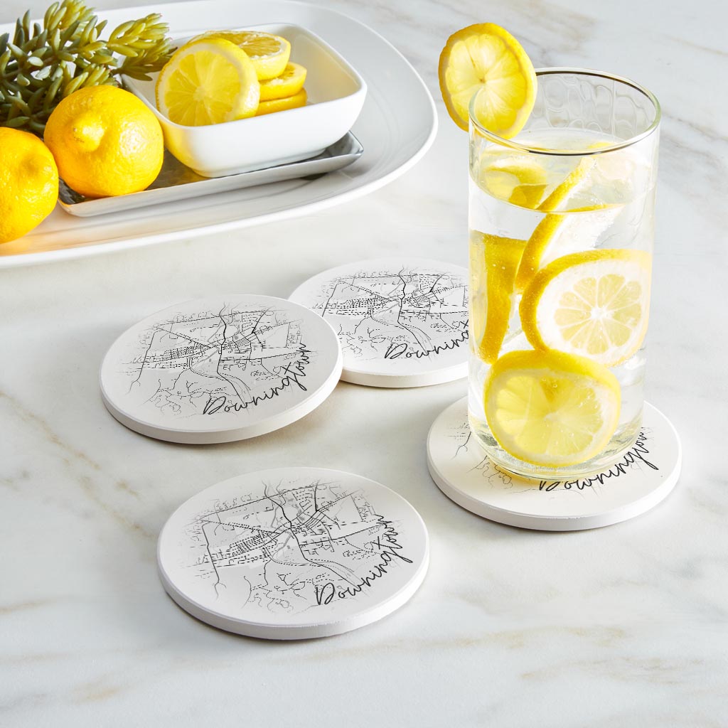 Minimalistic B&W Pennsylvania Downingtown Circle Map | Absorbent Coasters | Set of 4 | Min 2