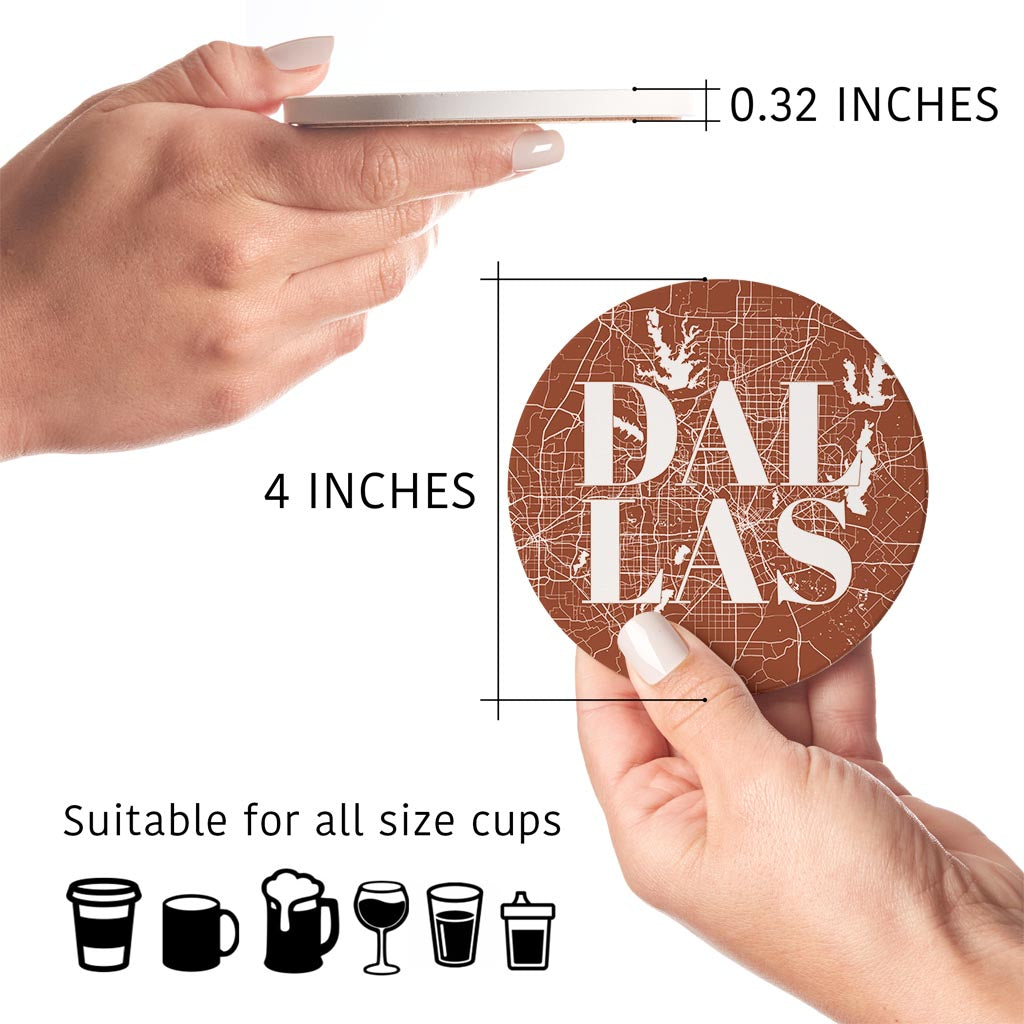 Modern Minimalist Dallas Texas Map | Absorbent Coasters | Set of 4 | Min 2