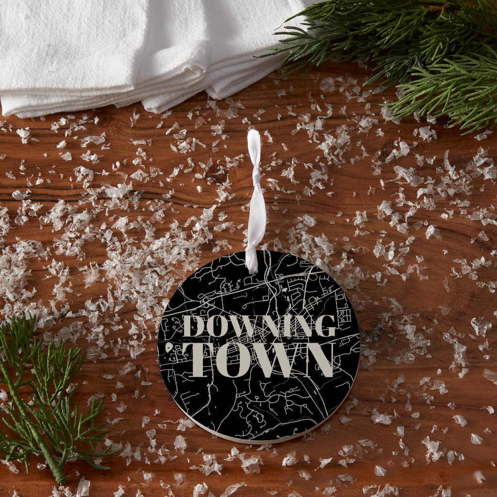 Minimalistic B&W Pennsylvania Downingtown Map | Wood Ornament | Eaches | Min 6