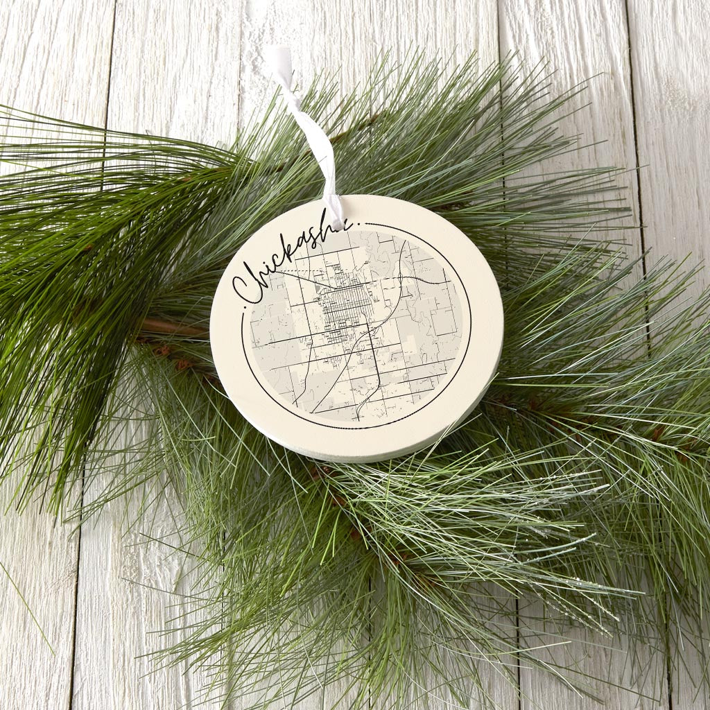 Modern Minimalist Oklahoma Chickasha Map | Wood Ornament | Eaches | Min 6