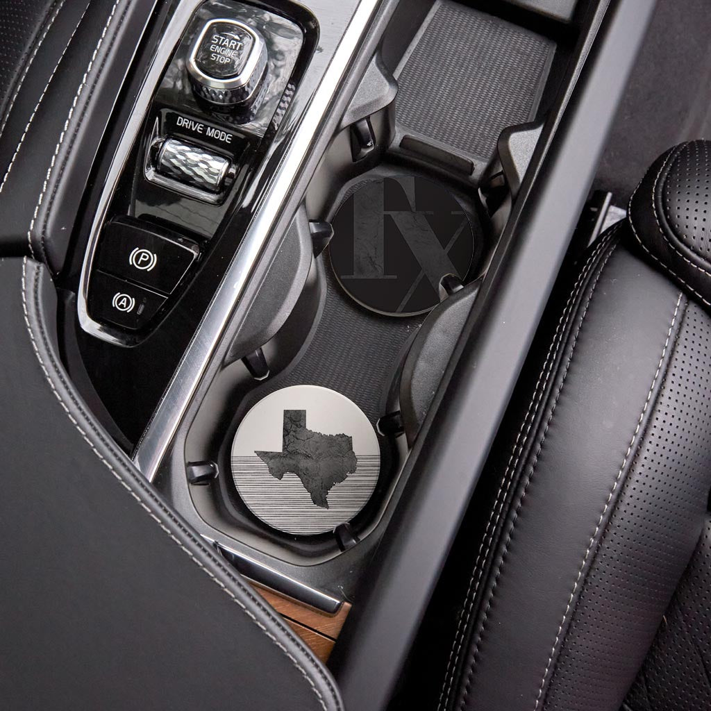 Modern Black White Texas Set | Absorbent Car Coasters | Set of 2 | Min 4