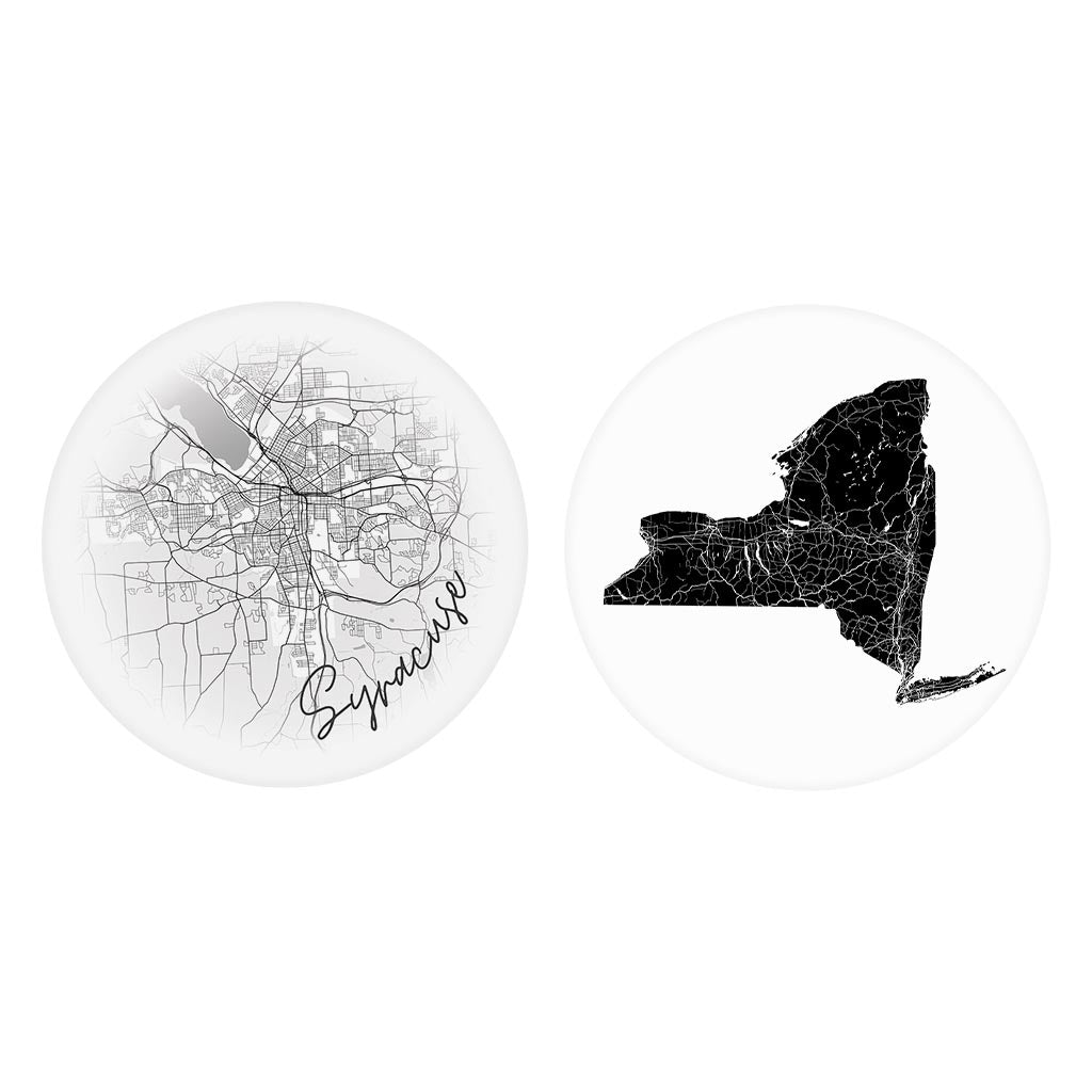 Minimalistic B&W New York Syracuse Map State| Absorbent Car Coasters | Set of 2 | Min 4