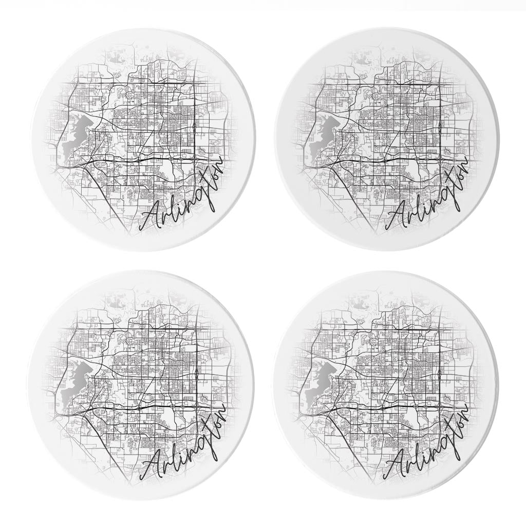 Minimalistic B&W Texas Arlington Circle Map | Absorbent Coasters | Set of 4 | Min 2