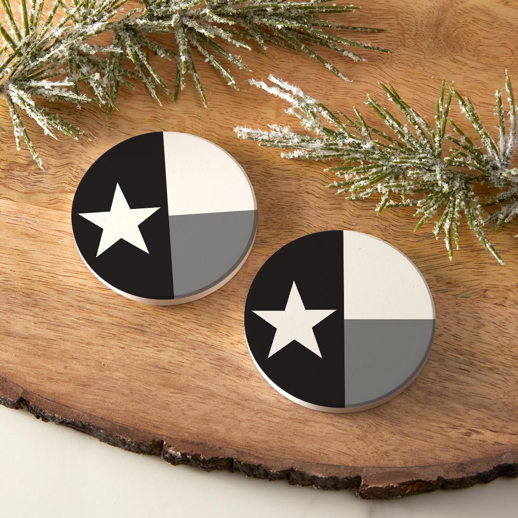 Minimalistic B&W Texas State Flag | Absorbent Car Coasters | Set of 2 | Min 4