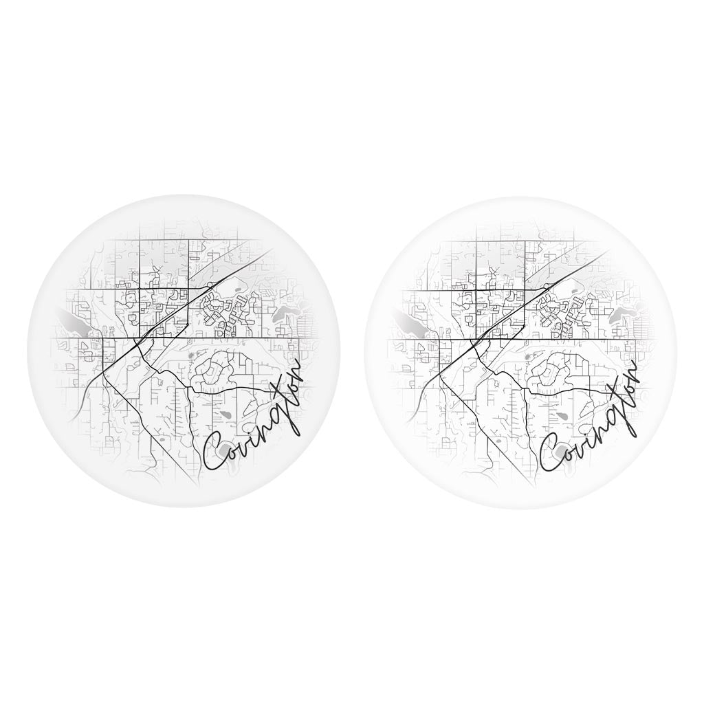 Minimalistic B&W Washington Covington Circle Map | Absorbent Car Coasters | Set of 2 | Min 4