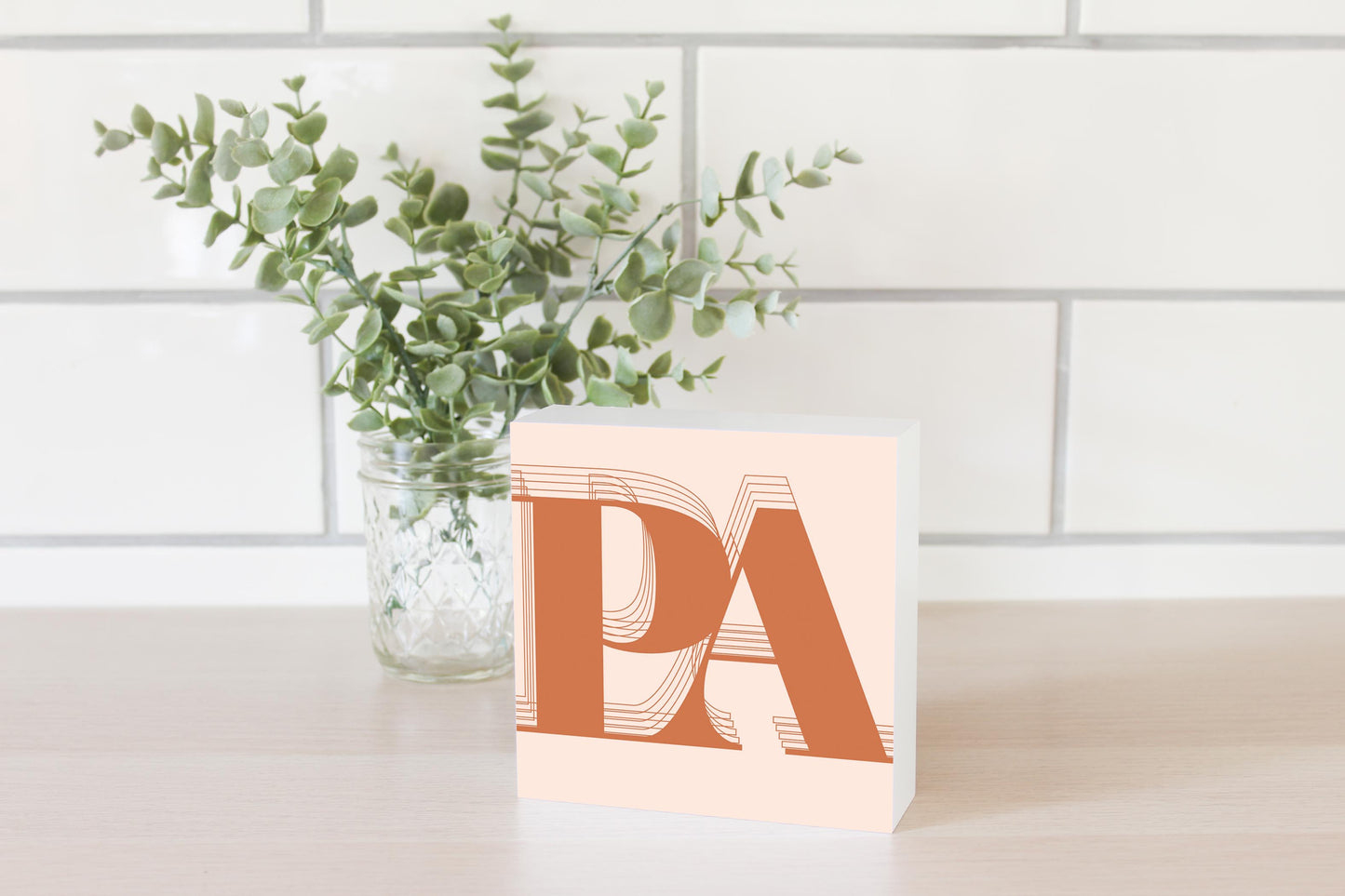 Modern Minimalist Pennsylvania Pa Initials Dark | Wood Block | Eaches | Min 4