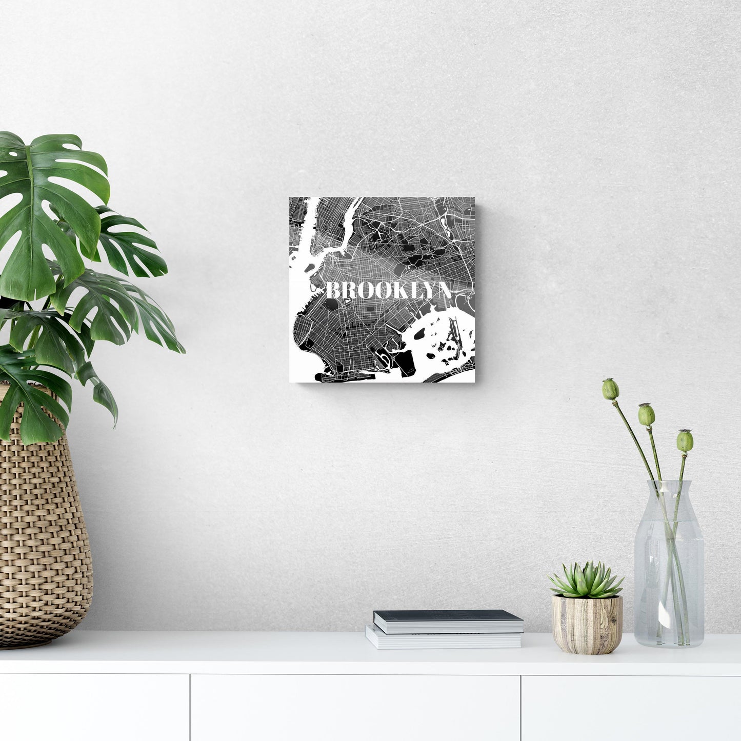 Minimalistic B&W New York Brooklyn Map | Hi-Def Glass Art | Eaches | Min 1
