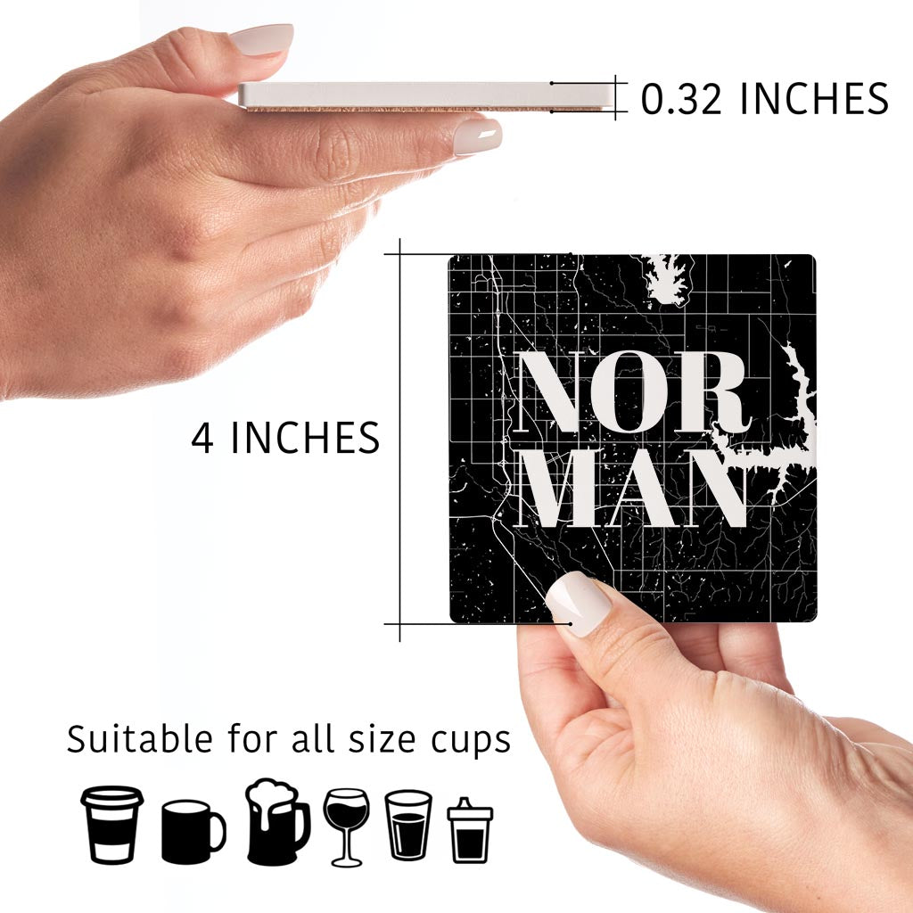 Modern Oklahoma Norman Map| Absorbent Coasters | Set of 4 | Min 2