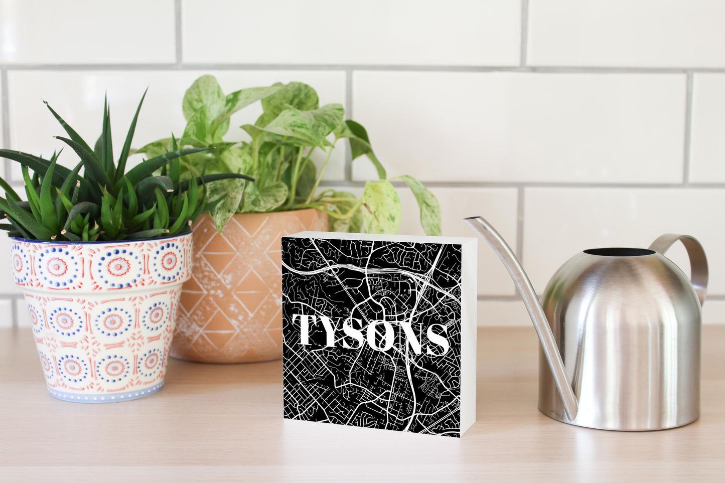 Minimalistic B&W Virginia Tysons Map | Wood Block | Eaches | Min 4