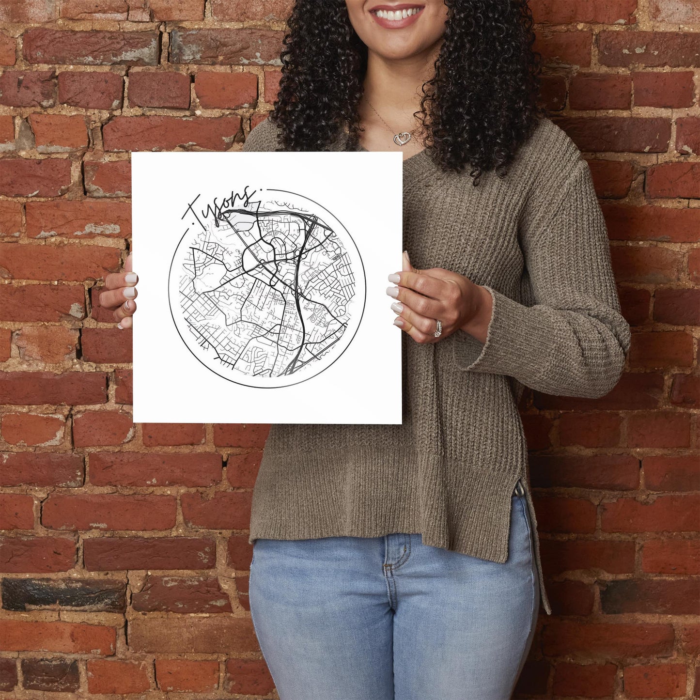 Minimalistic B&W Virginia Tysons Circle Map | Hi-Def Glass Art | Eaches | Min 1