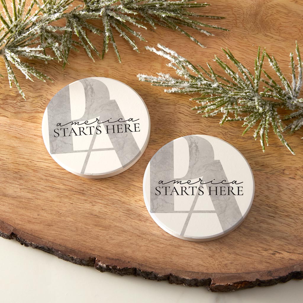 Minimalistic B&W Pennsylvania America Quip | Absorbent Car Coasters | Set of 2 | Min 4