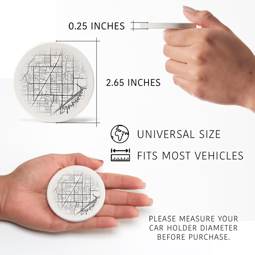 Minimalistic B&W Washington Lynnwood Circle Map| Absorbent Car Coasters | Set of 2 | Min 4
