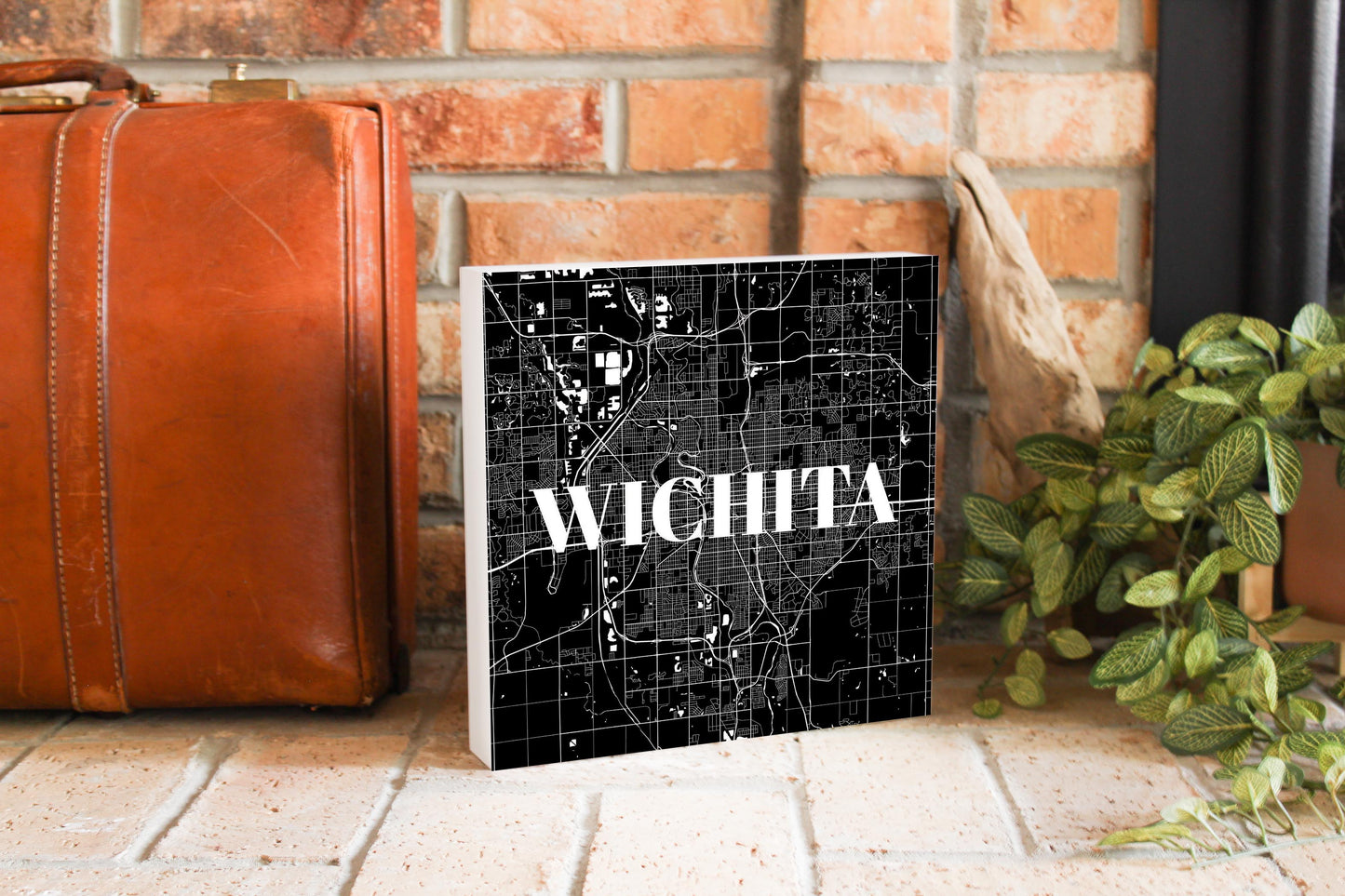 Minimalist B&W Kansas Wichita Map | Wood Block | Eaches | Min 2