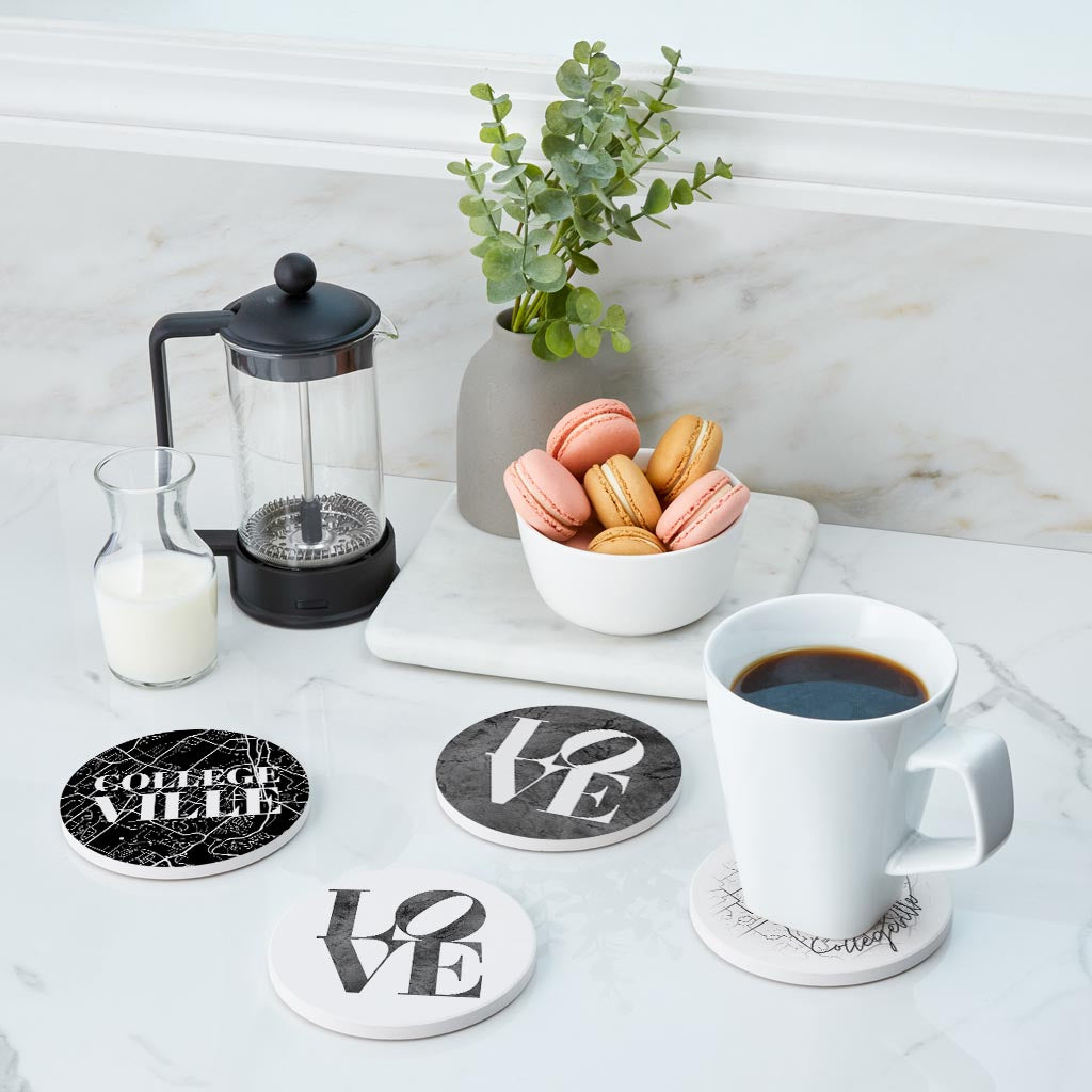Minimalistic B&W Pennsylvania Collegeville Maps Love| Absorbent Coasters | Set of 4 | Min 2
