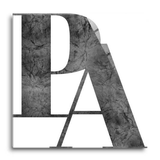 Minimalistic B&W Pennsylvania White Initials | Hi-Def Glass Art | Eaches | Min 1