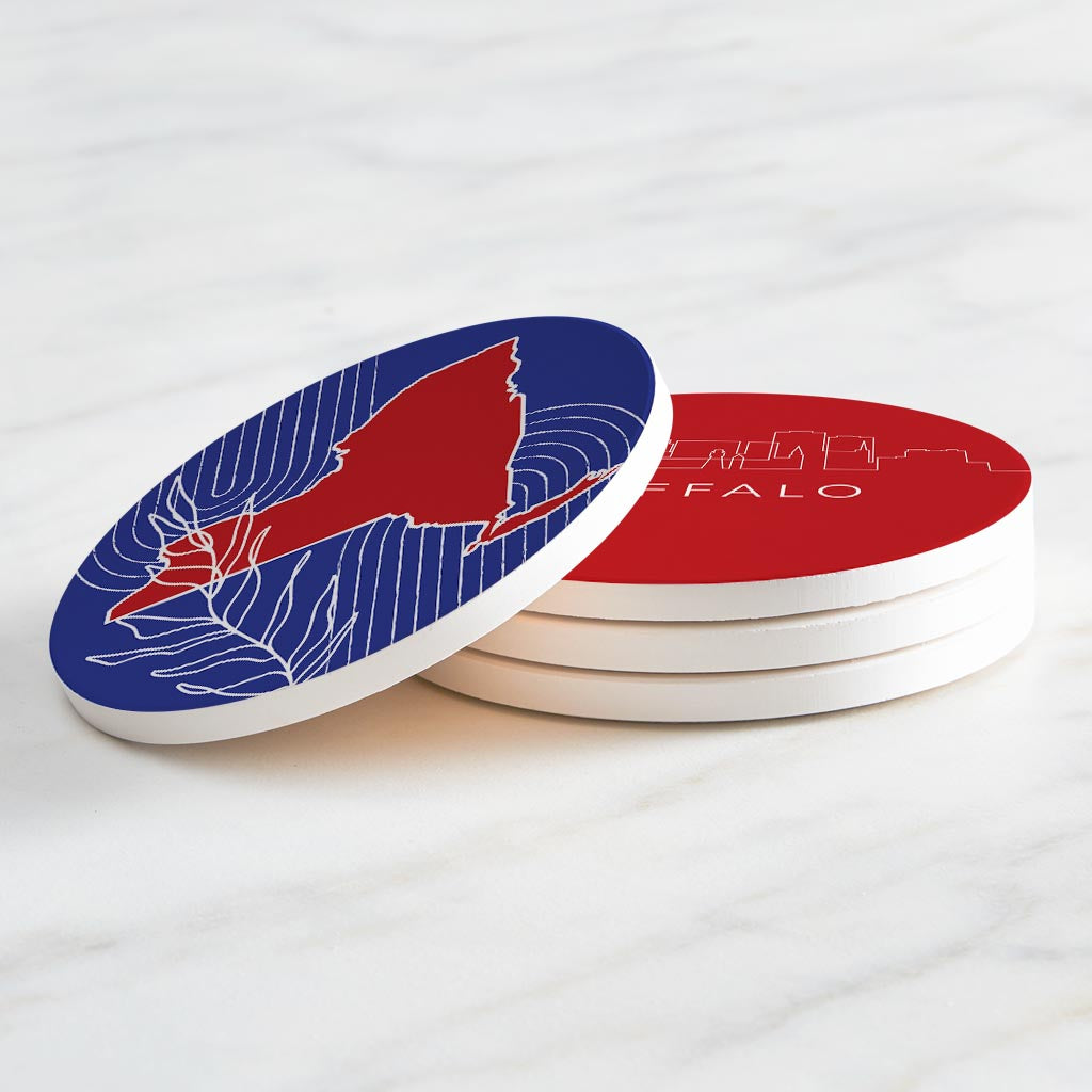 Red White And Blue New York State Buffalo Skyline | Absorbent Coasters | Set of 4 | Min 2