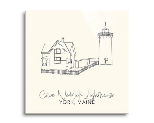 Cream Cape Neddick Lighthouse | Hi-Def Glass Art | Eaches | Min 2
