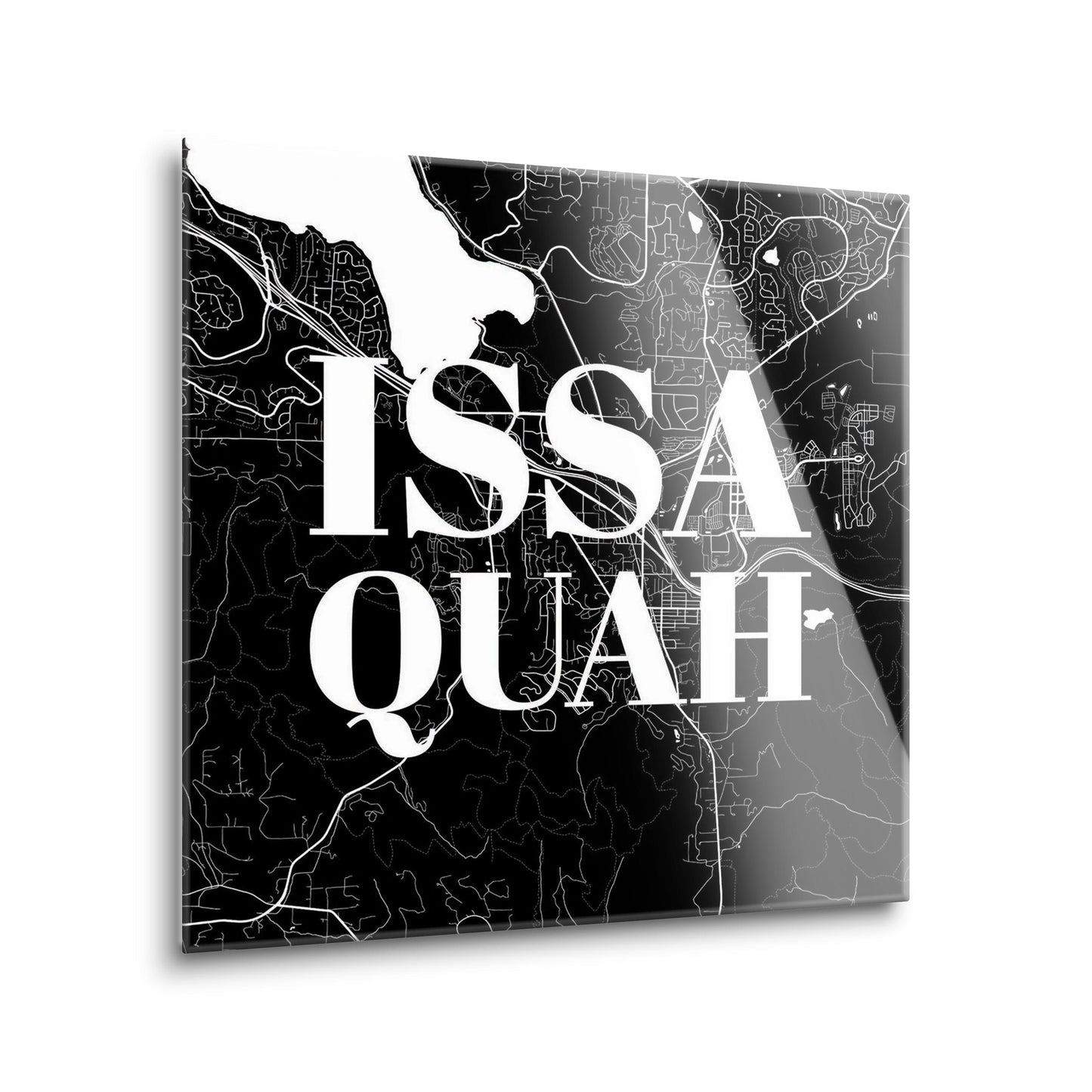Minimalistic B&W Washington Issaquah Map | Hi-Def Glass Art | Eaches | Min 2