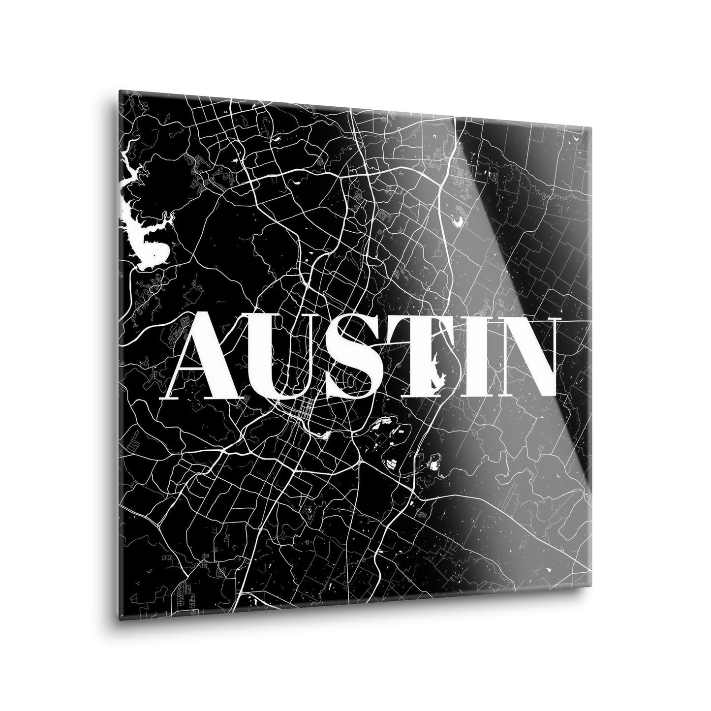 Minimalistic B&W Texas Austin Map | Hi-Def Glass Art | Eaches | Min 1