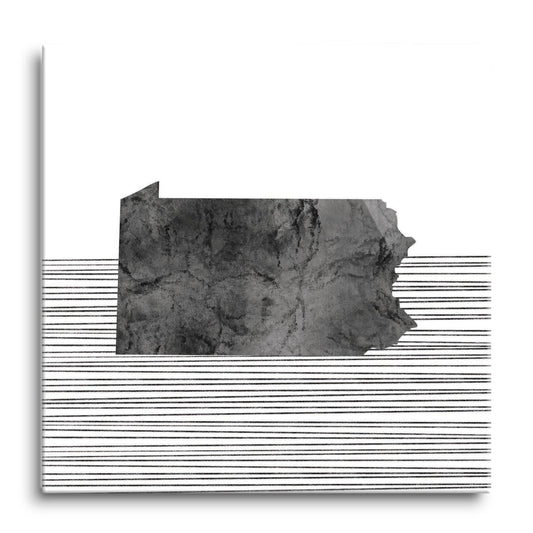 Minimalistic B&W Pennsylvania Shape Straight Lines | Hi-Def Glass Art | Eaches | Min 1