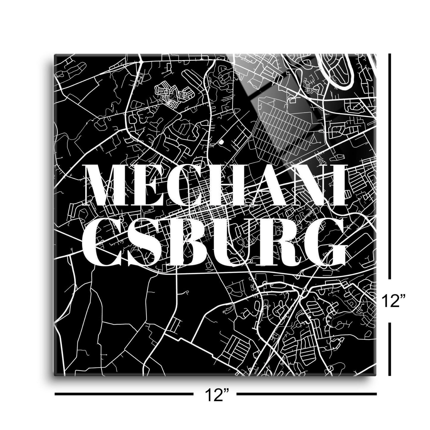 Minimalistic B&W Pennsylvania Mechanicsburg Map | Hi-Def Glass Art | Eaches | Min 1