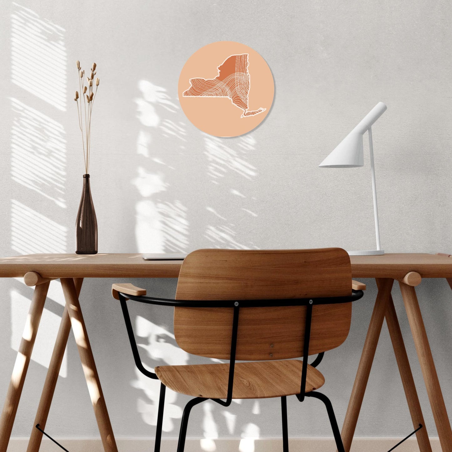 Modern Minimalist New York State Fluid Lines Light | Wood Sign | Eaches | Min 1