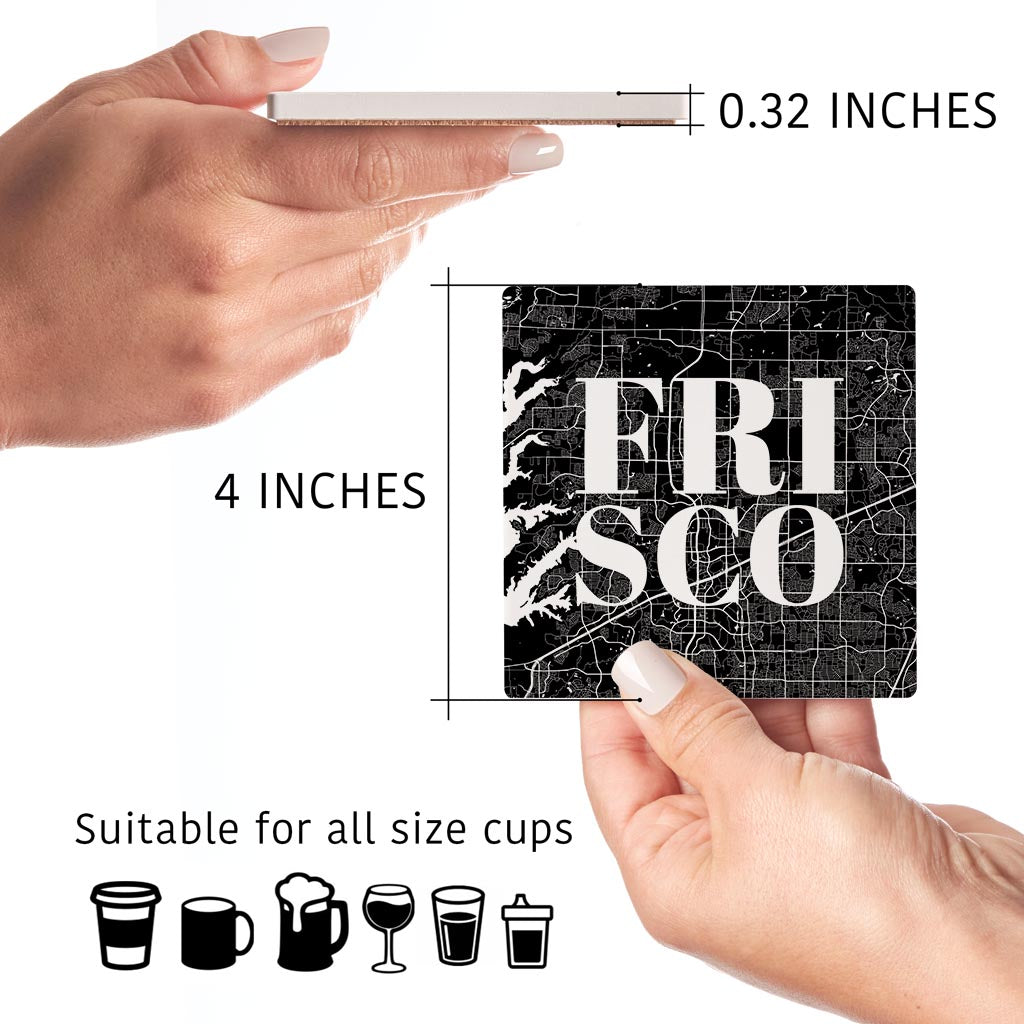Minimalistic B&W Texas Frisco Map | Absorbent Coasters | Set of 4 | Min 2