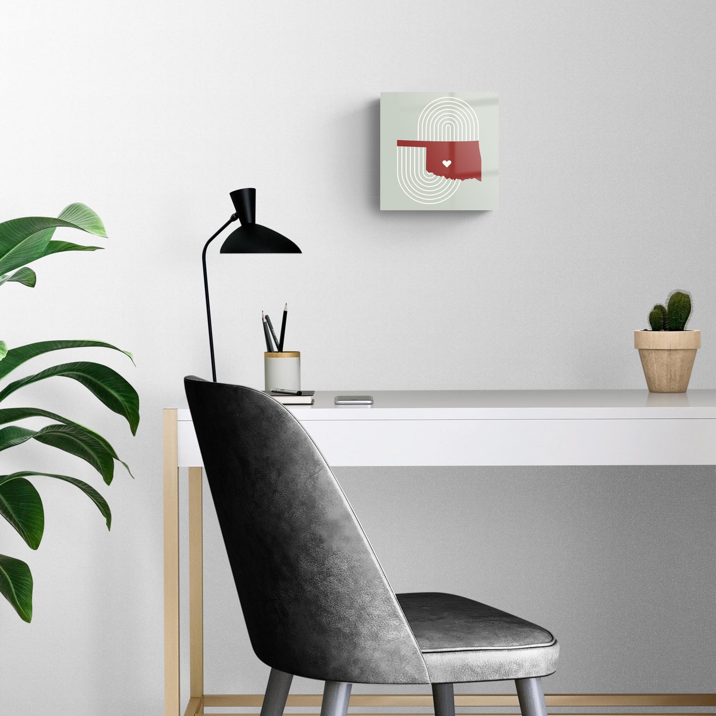 Modern Minimalist Oklahoma Chickasha Heart | Hi-Def Glass Art | Eaches | Min 2