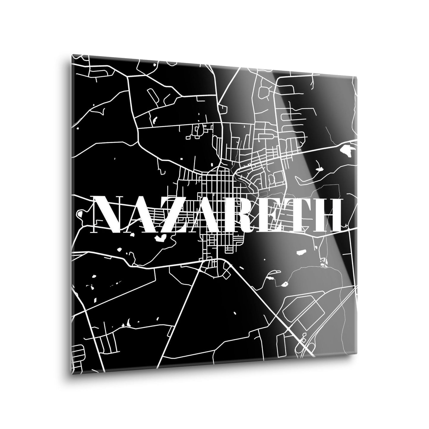Minimalistic B&W Pennsylvania Nazareth Map | Hi-Def Glass Art | Eaches | Min 1