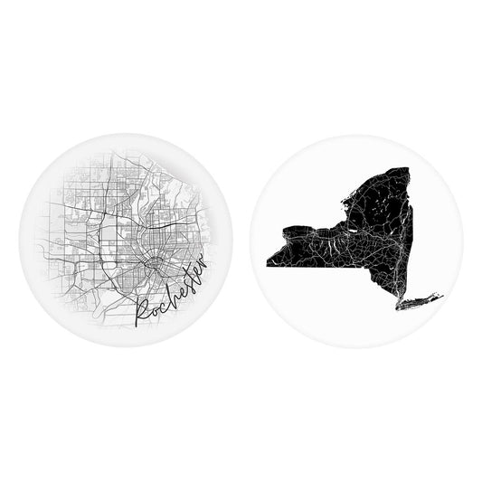 Minimalistic B&W New York Rochester Map State| Absorbent Car Coasters | Set of 2 | Min 4