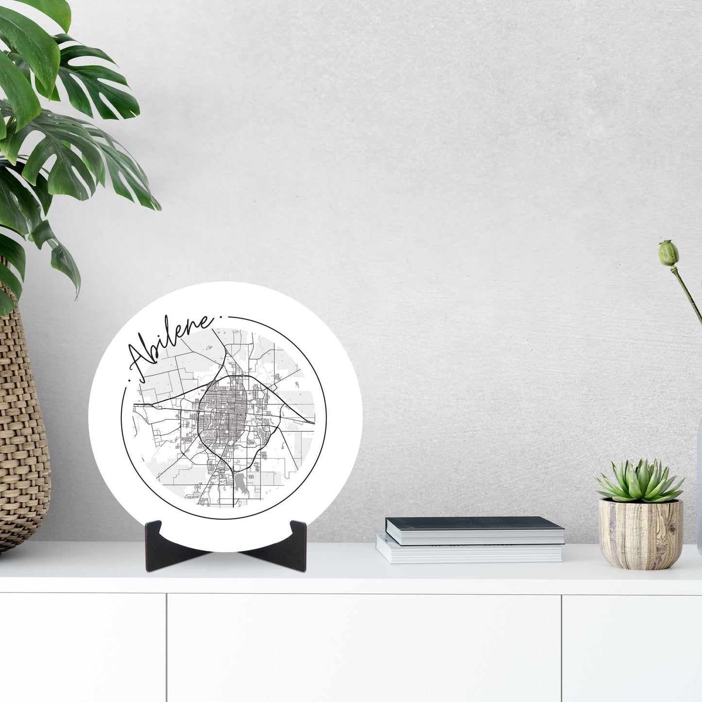 Minimalist B&W Texas Abilene Circle Map | Wood Sign | Eaches | Min 1