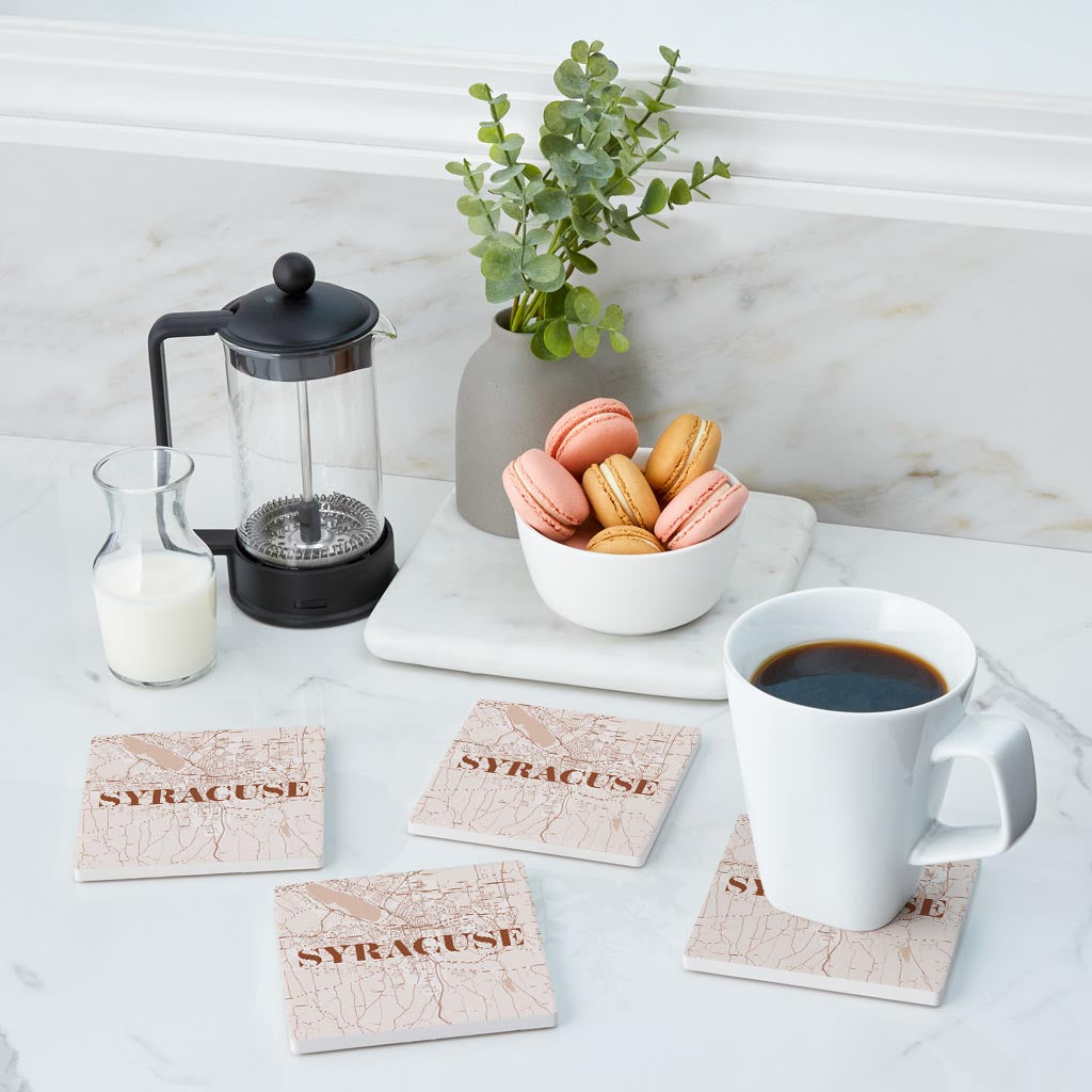 Modern Minimalist New York Syracuse Map | Absorbent Coasters | Set of 4 | Min 2