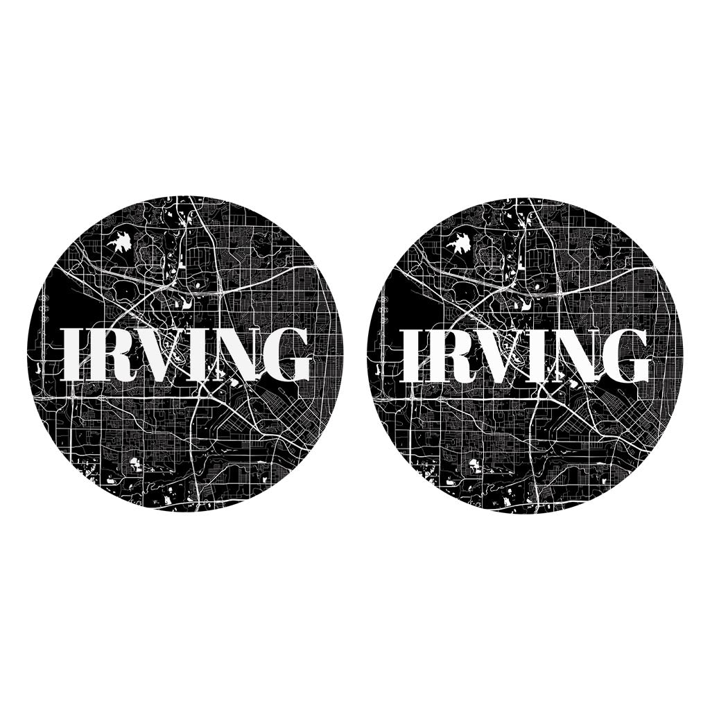 Minimalistic B&W Texas Irving Map | Absorbent Car Coasters | Set of 2 | Min 4