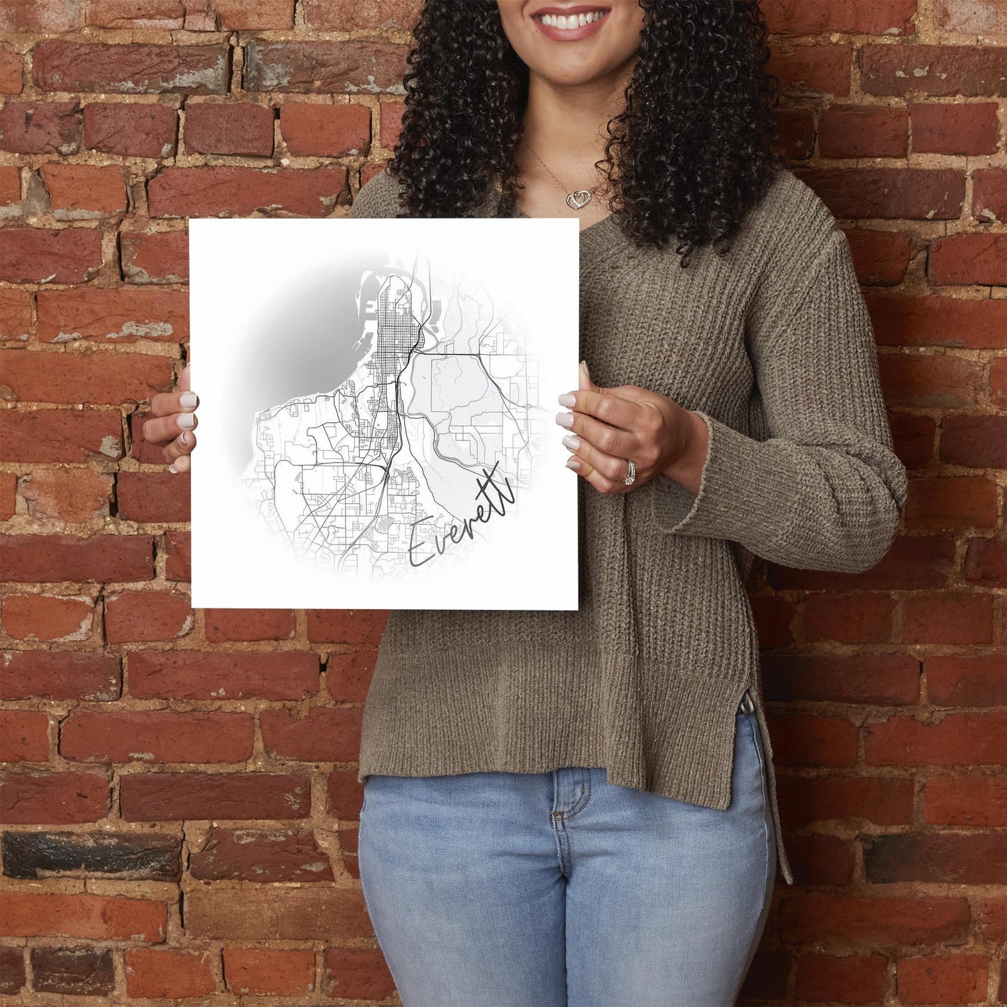 Minimalistic B&W Washington Everett Circle Map | Hi-Def Glass Art | Eaches | Min 1