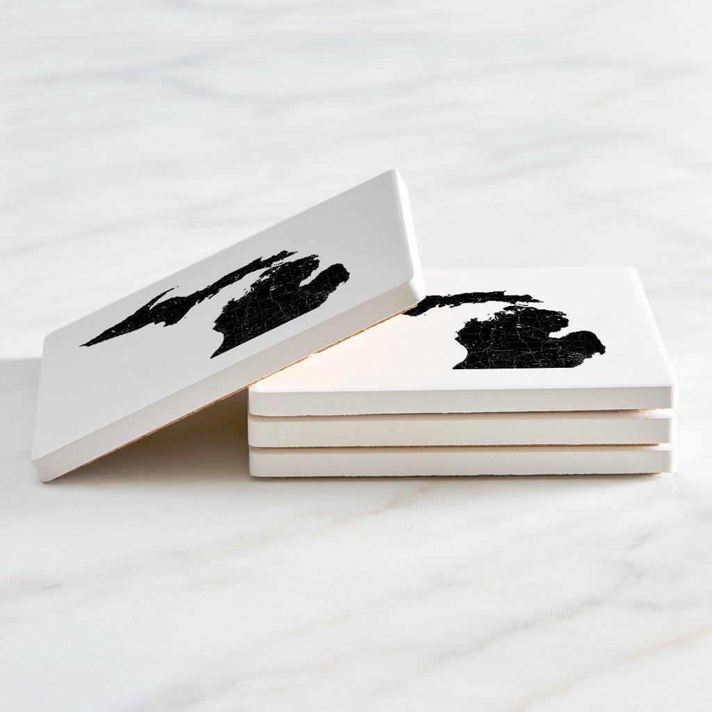Minimalistic B&W Michigan Map Petoskey Star | Absorbent Coasters | Set of 4 | Min 2