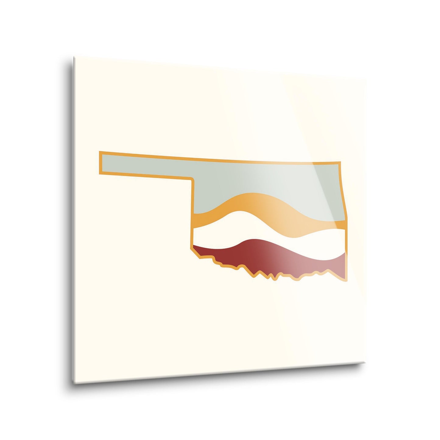Modern Minimalist Oklahoma Cream Retro State Shape With Hills | Hi-Def Glass Art | Eaches | Min 2