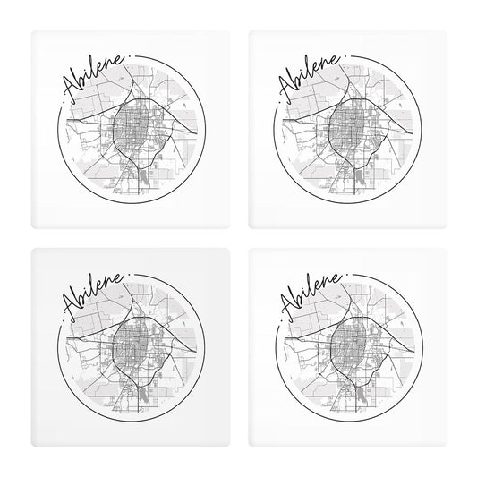 Minimalist B&W Texas Abilene Circle Map | Absorbent Coasters | Set of 4 | Min 2