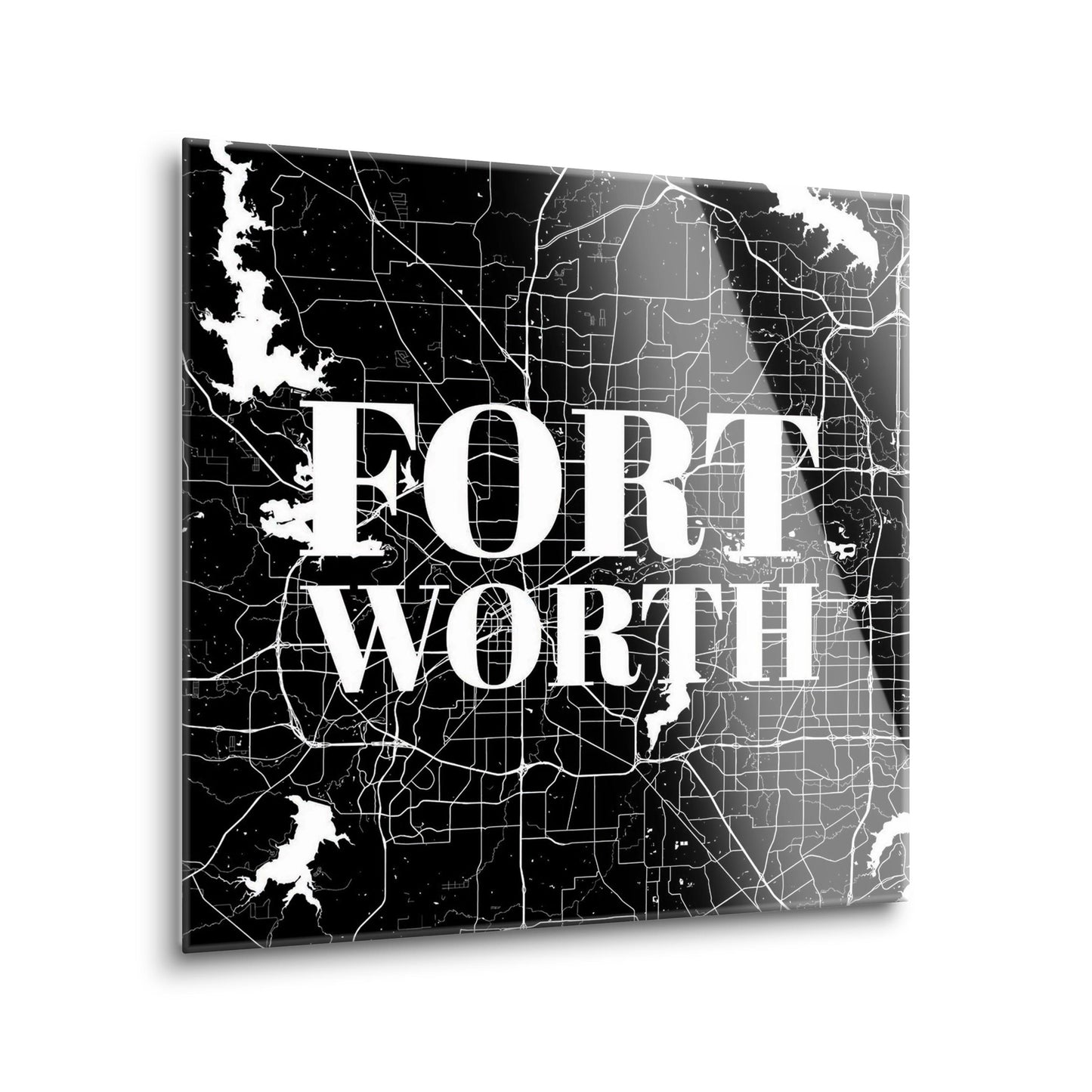 Minimalistic B&W Texas Fort Worth Map | Hi-Def Glass Art | Eaches | Min 2