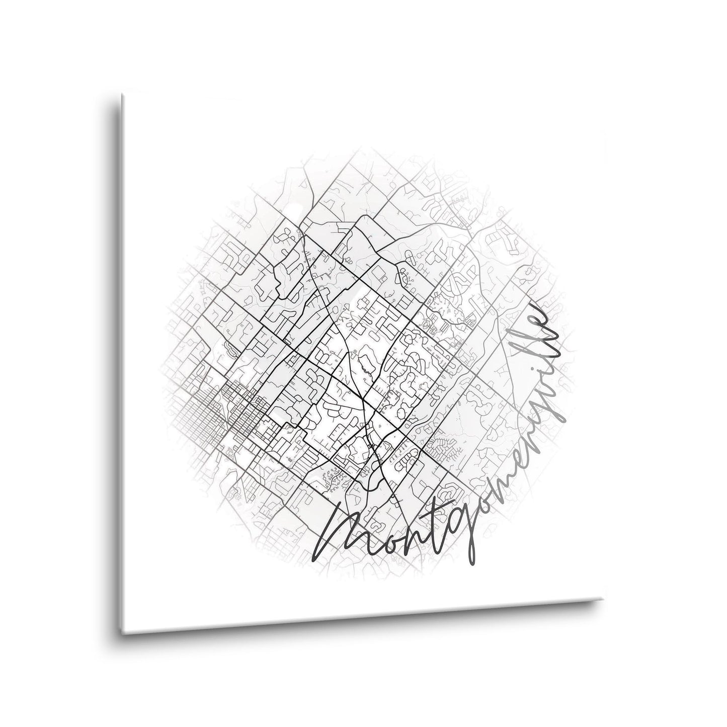 Minimalistic B&W Pennsylvania Montgomeryville Circle Map | Hi-Def Glass Art | Eaches | Min 1