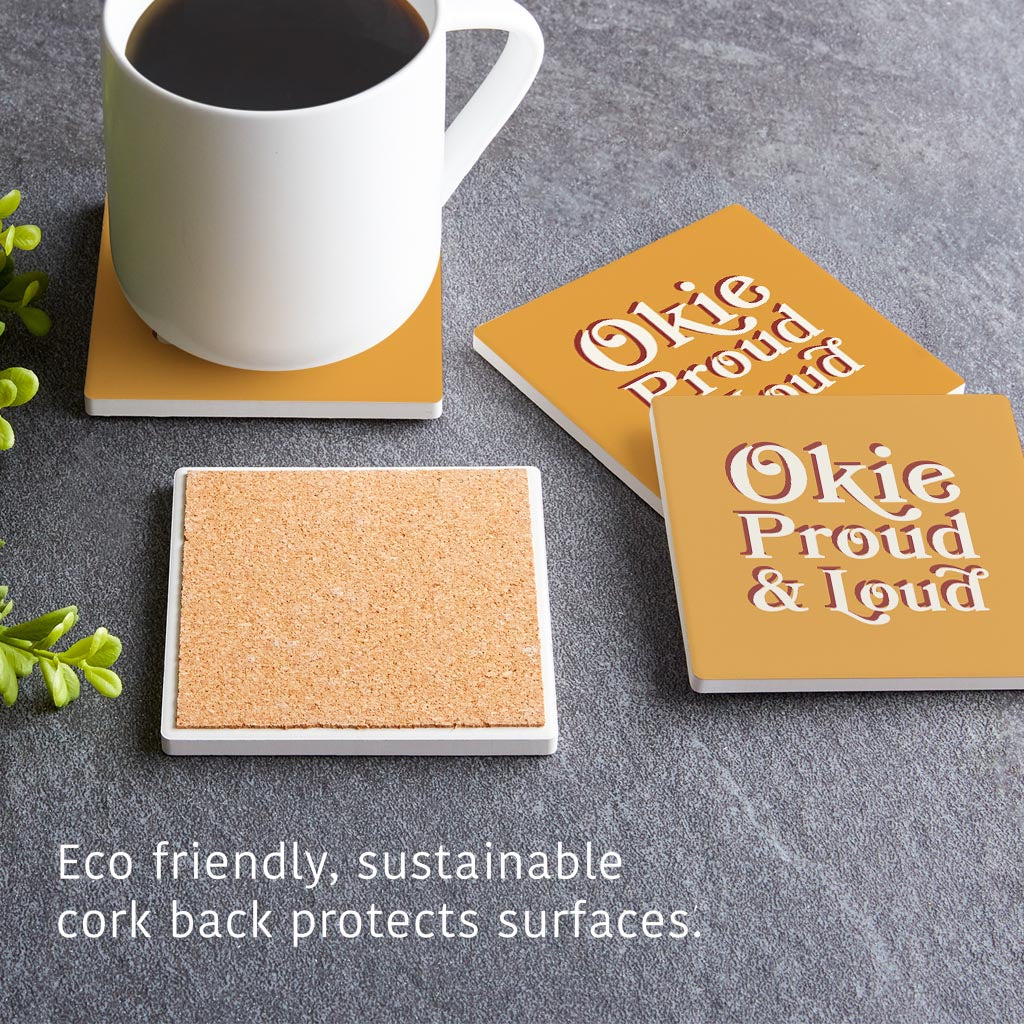 Modern Minimalist Oklahoma Proud Loud | Absorbent Coasters | Set of 4 | Min 2