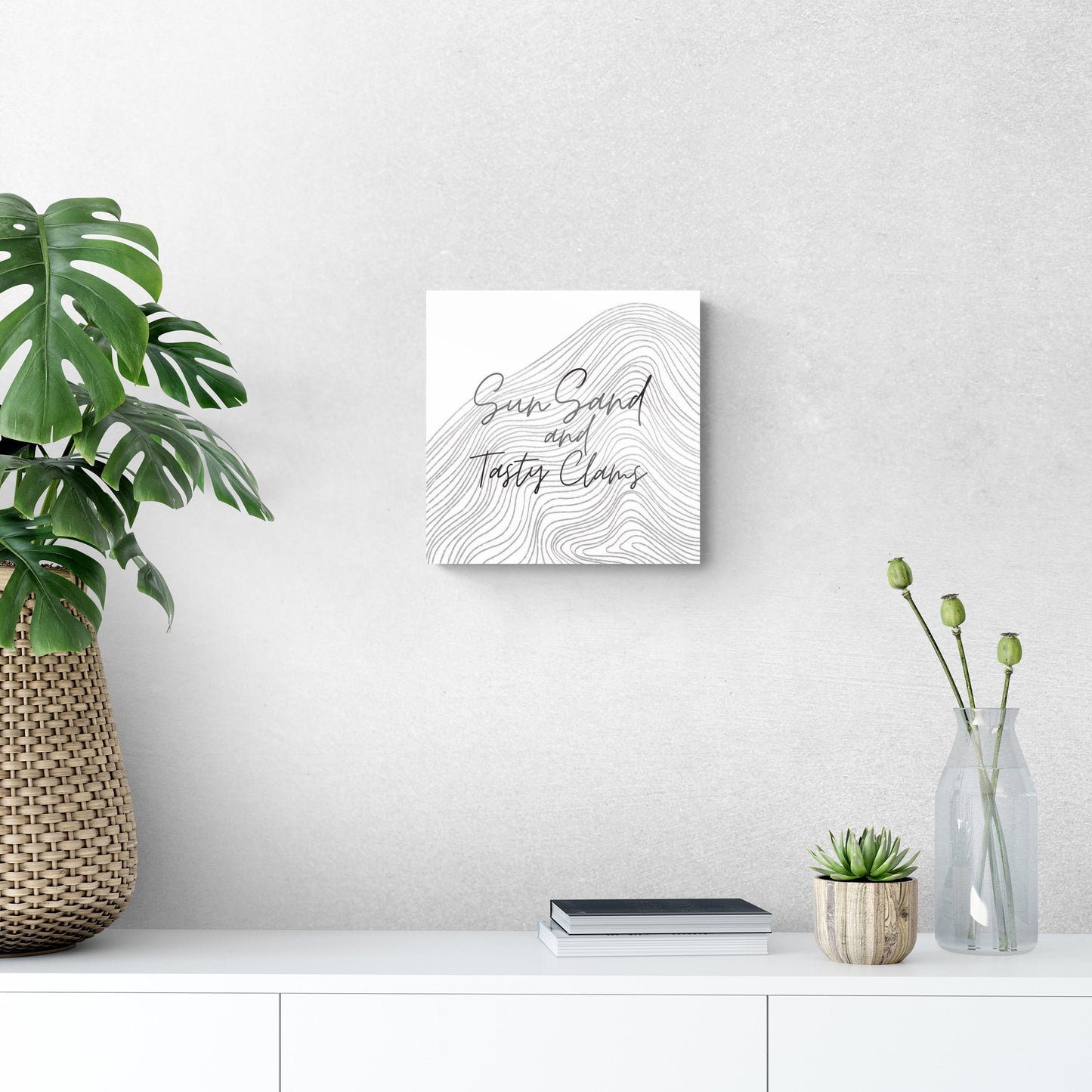 Minimalistic B&W Cape Cod Sun Sand Tasty Clams | Hi-Def Glass Art | Eaches | Min 1