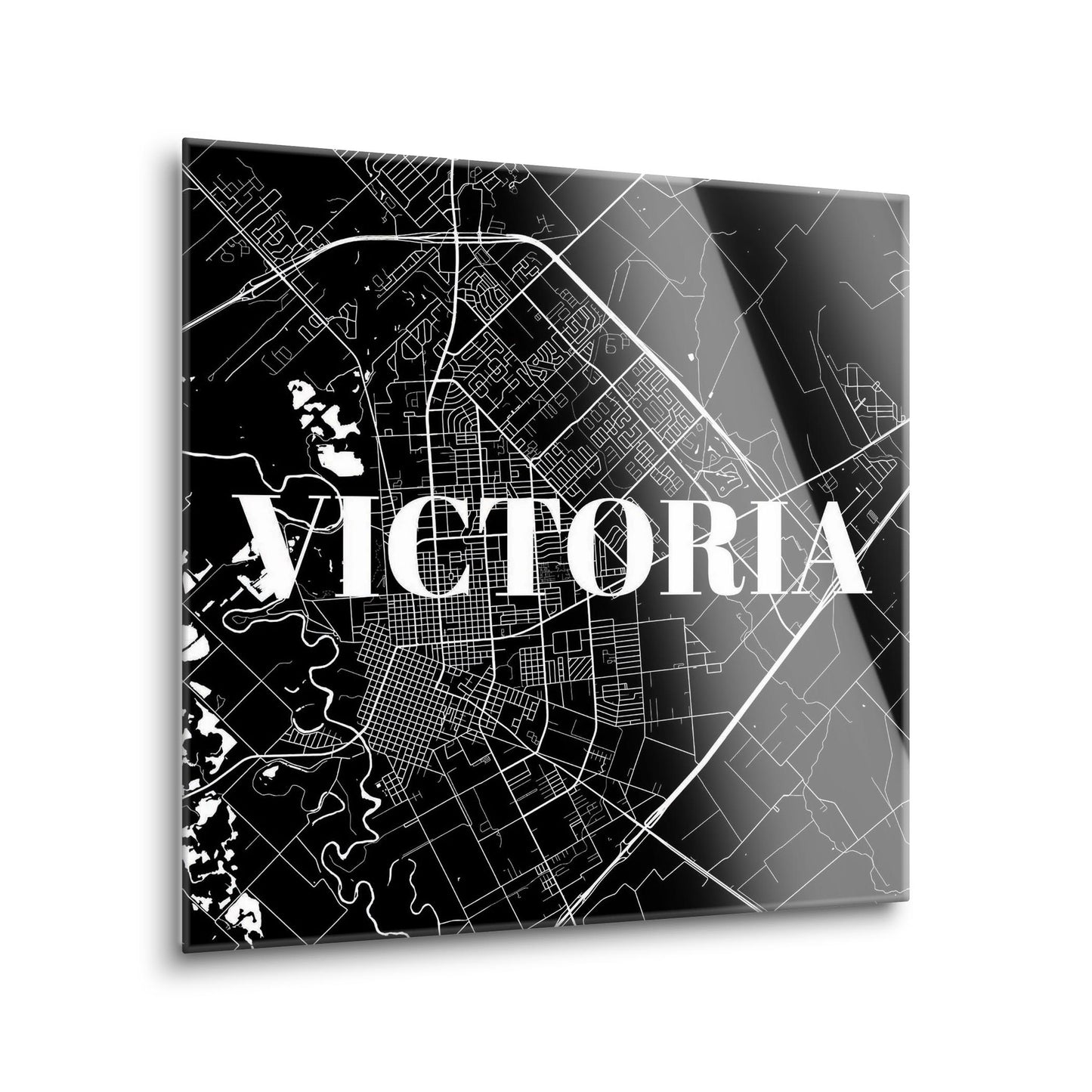 Minimalistic B&W Texas Victoria Map | Hi-Def Glass Art | Eaches | Min 1